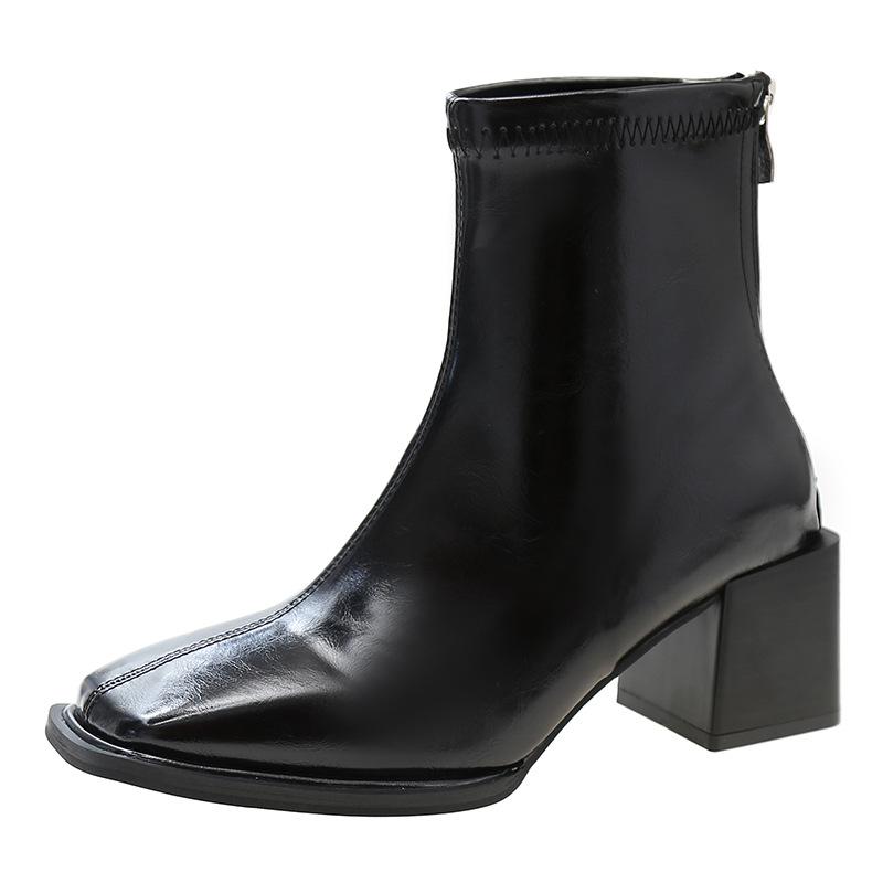 2024 New Autumn Thick Heel Martin Boots Square Boots Fashion All-match High Heel Skinny Boots