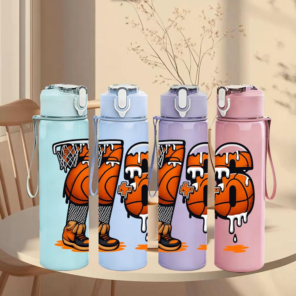 1PC Two Stacked Basketball Character 750ml Color Plastic Sports Water Bottle Leakproof Flip Straw Lid Suitable for Sports Office Home Use