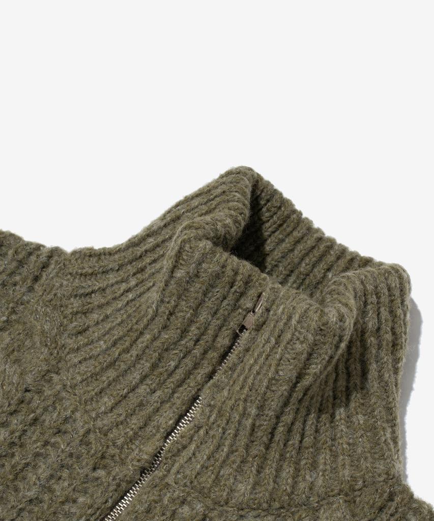 OTHERFITS Cable High-Neck Knit Zip-Up (Khaki)
