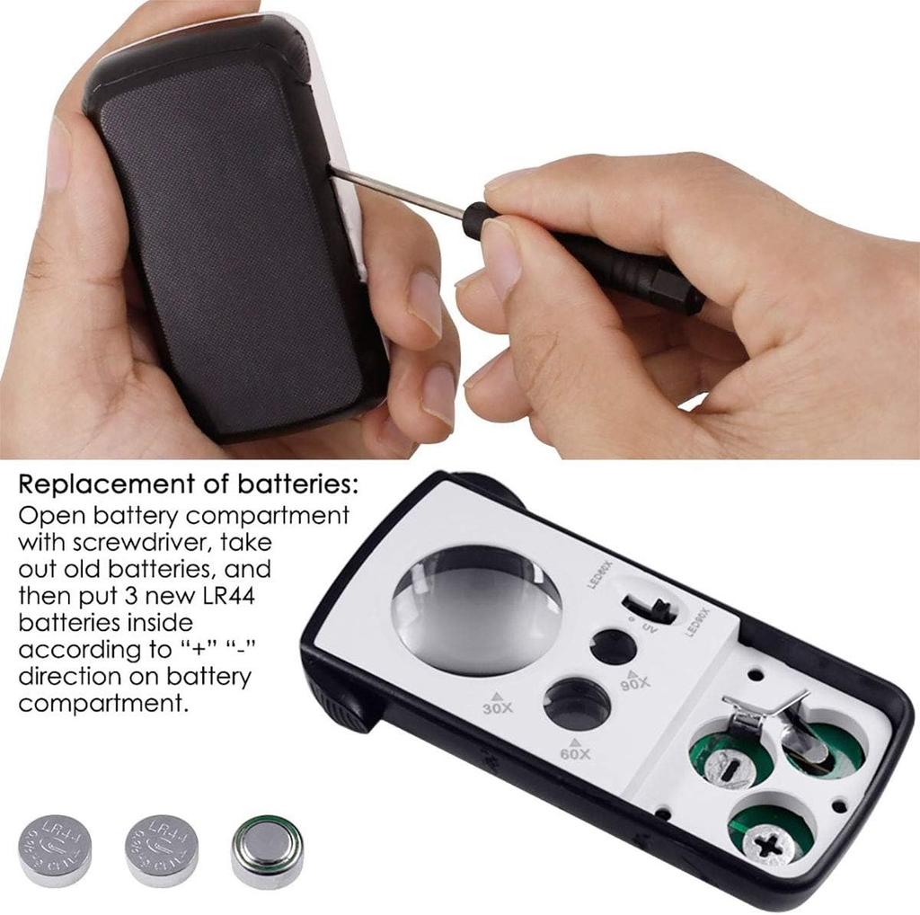 Jewelry Loupe Magnifier With LED UV Light 30X 60X 90X Jewelers Eye Magnifying Glass Fold For Gems Stamps Coins Watches Antiques