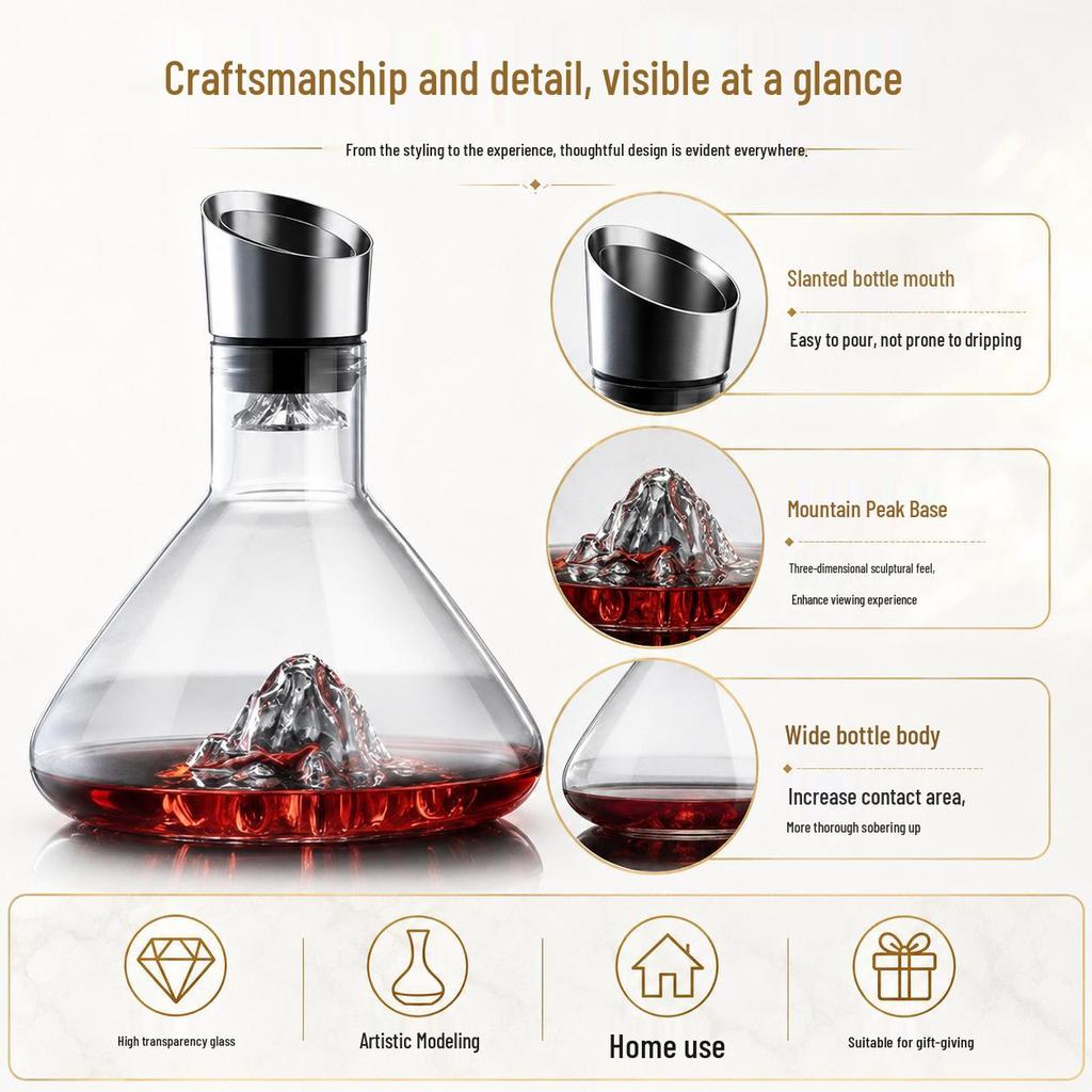 Golden Mountain Crystal Glass Wine Decanter with Large Capacity