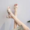 One-word sandals women's skirt 2025 summer new shoes soft-soled high heels women wear Roman sandals