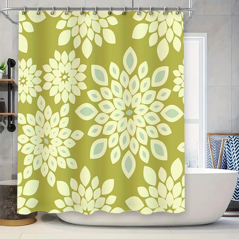 

Green Floral Shower Curtain Waterproof Fabric Decorative Bathroom Liner Set 3D Flower Printed Bathtub Cover White And Green Flow W60H190(CM)-1 Pcs