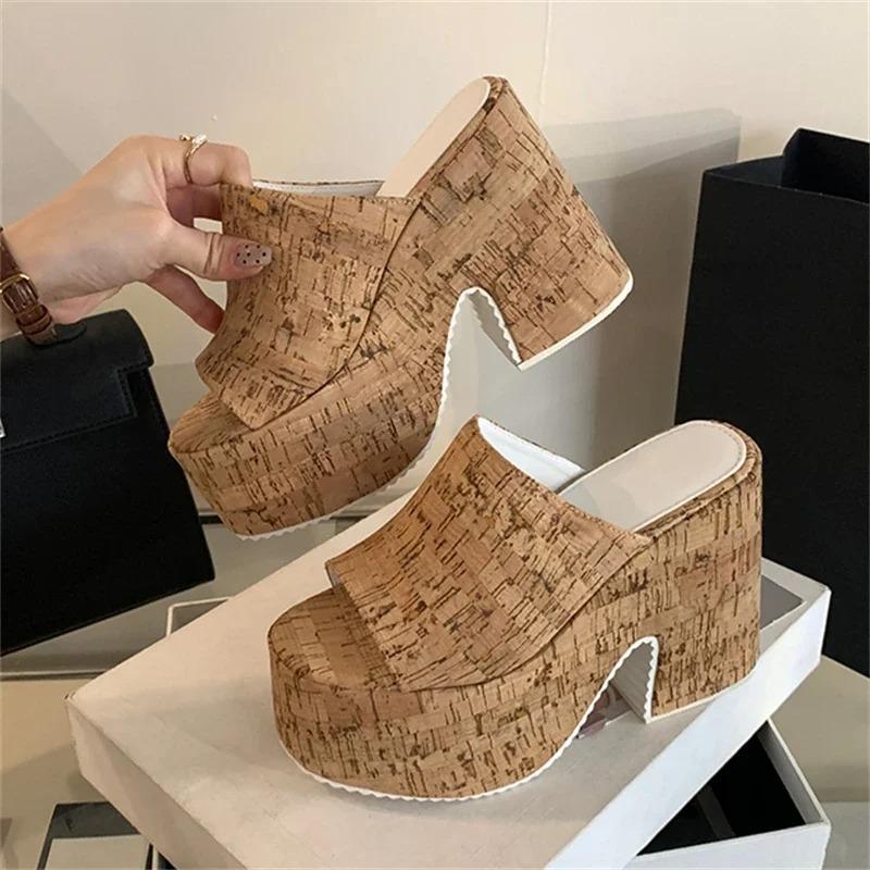 Fashion Chunky Women's Shoes 2025 Summer Platform Peep Toe Women Slippers Super High Heels Female Fashion Sandals New Casual Pumps Shoes