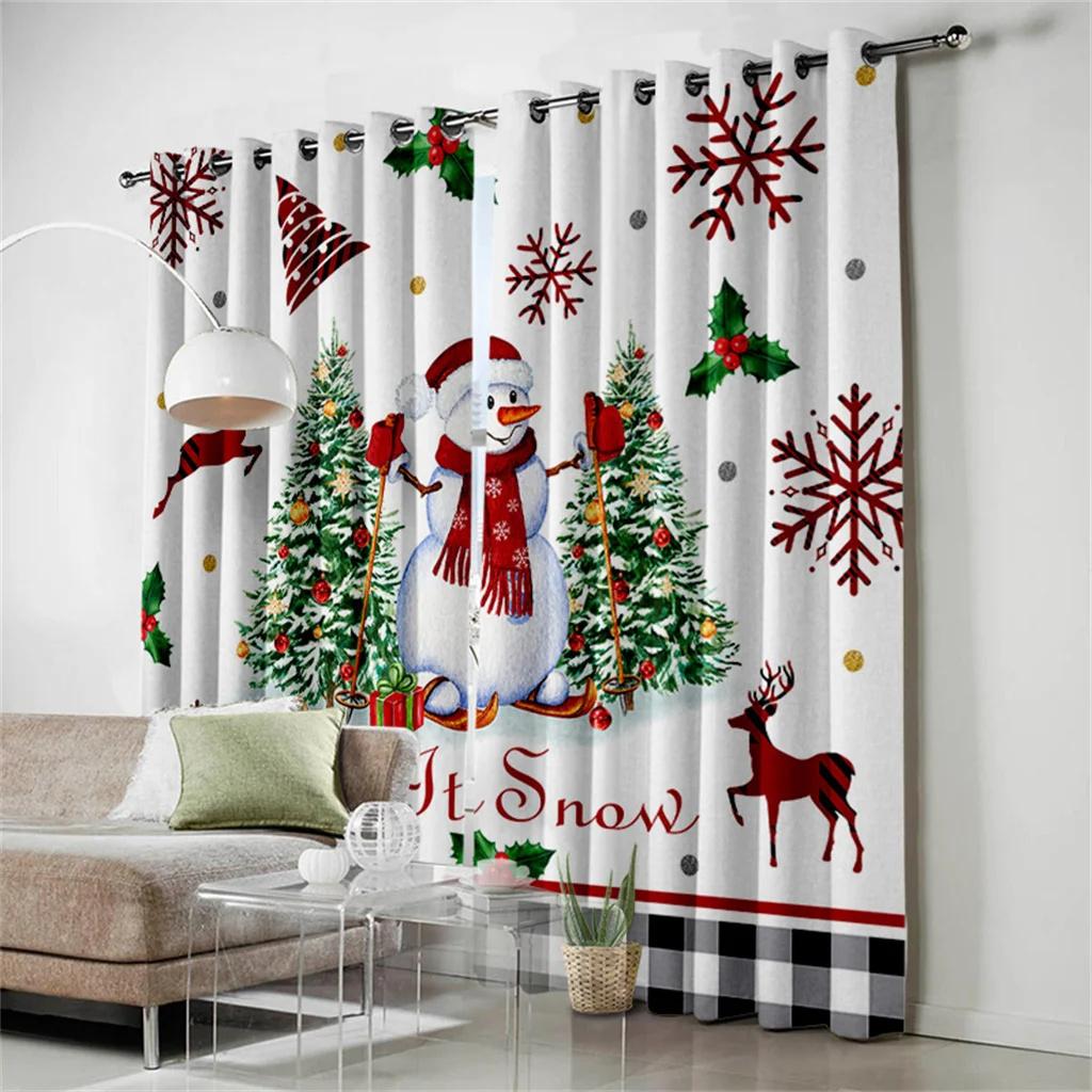 Happy New Year Christmas Santa Celebration Holiday Curtains Living Room Custom Window Drapes Fabric Home Decor 2 Panels