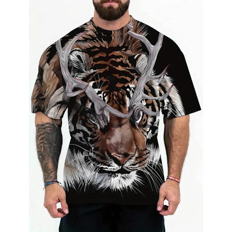 Men s White Tiger Print T-Shirt 3D Animal Pattern Trend Personality S