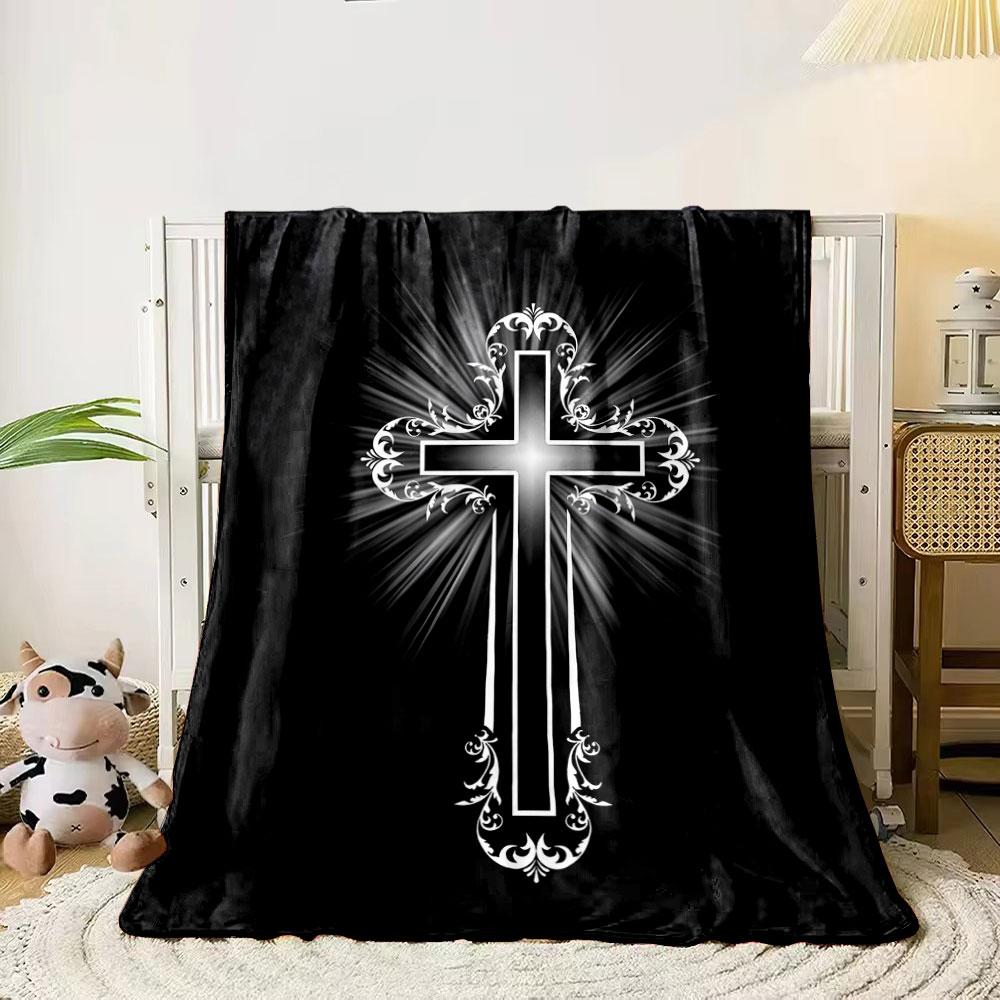 

A glowing cross with ornate floral patterns and radiant light beams. for all seasons blanket lunch break throw gift 80cm x 120cm