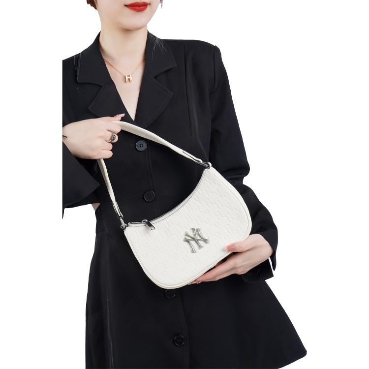 MLB Embo Monogram New York Yankees Hobo Bag White (Unisex) Shoulder Bags 3ABQS022N 50CRS