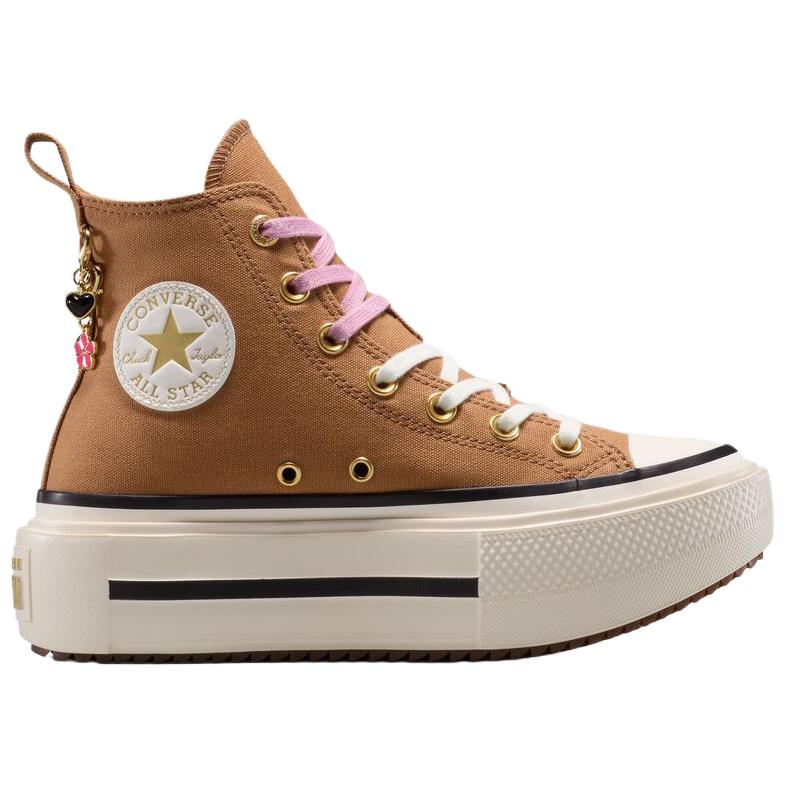 Converse Chuck Taylor All Star Lift Double Stack Platform Přívěsky Lehké Pohodlné Vysoké Plátěné Boty Unisex Tenisky Hnědé Bílé A18867C
