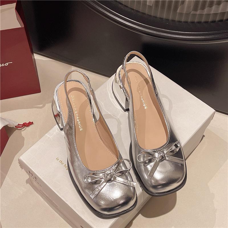 Bow bag head thick heel high heel sandals women's summer new with skirt single shoes women's shoes