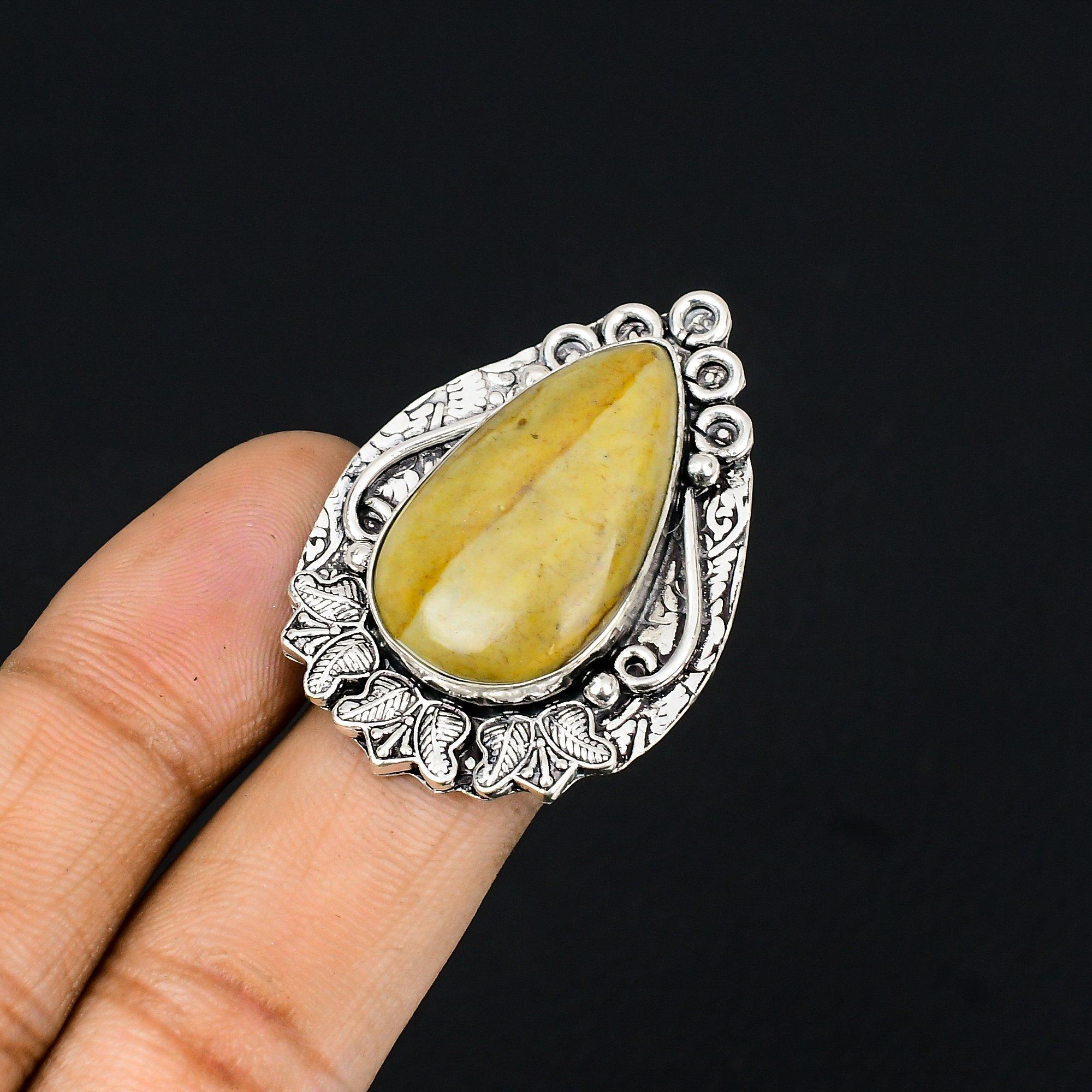 925 Silver Polychrome Jasper Gemstone New Solitaire Engagement Ring Jewelry US 7 7