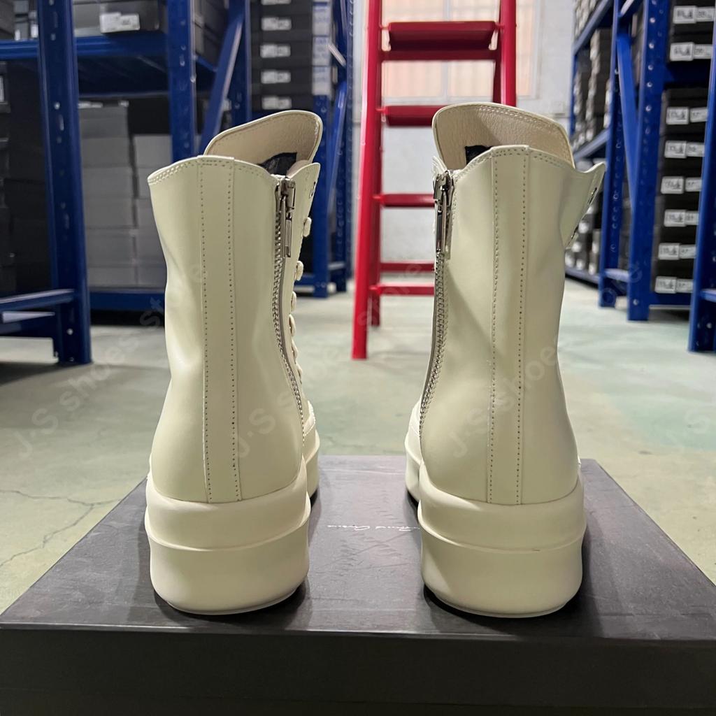 R-o Designer Boots Men Sneaker Ivory White Leather Ankle Boot Women Shoe Lace Up Platform 6cm Thick Sole High Top Casual Shoes