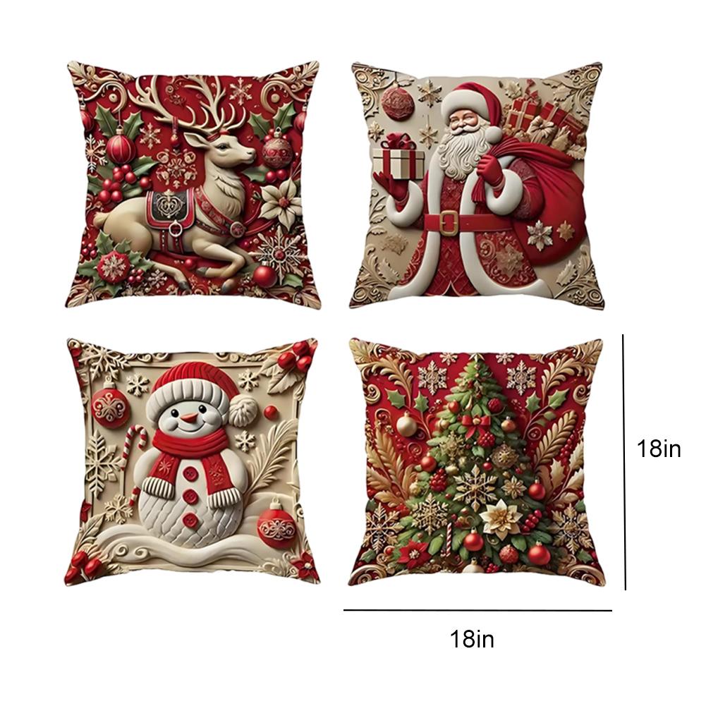 

4 Pack Xmas Santa Reindeer Snowman Xmas Tree Throw Pillow Covers Decorative Throw Pillow Covers for Sofa Living Room