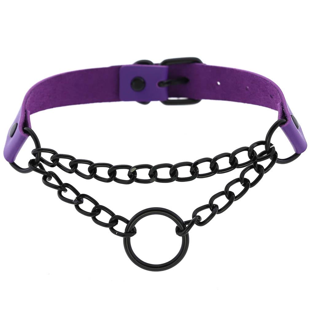 Emo Paarse Goth Punk Leren Choker Kettingen Vrouwen Mannen Harajuku Zwarte Klinknagel Metalen Ketting Ketting Halloween Cosplay Y2K Sieraden black