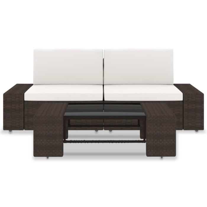VidaXL Salon de jardin 3 pcs Résine tressée Marron