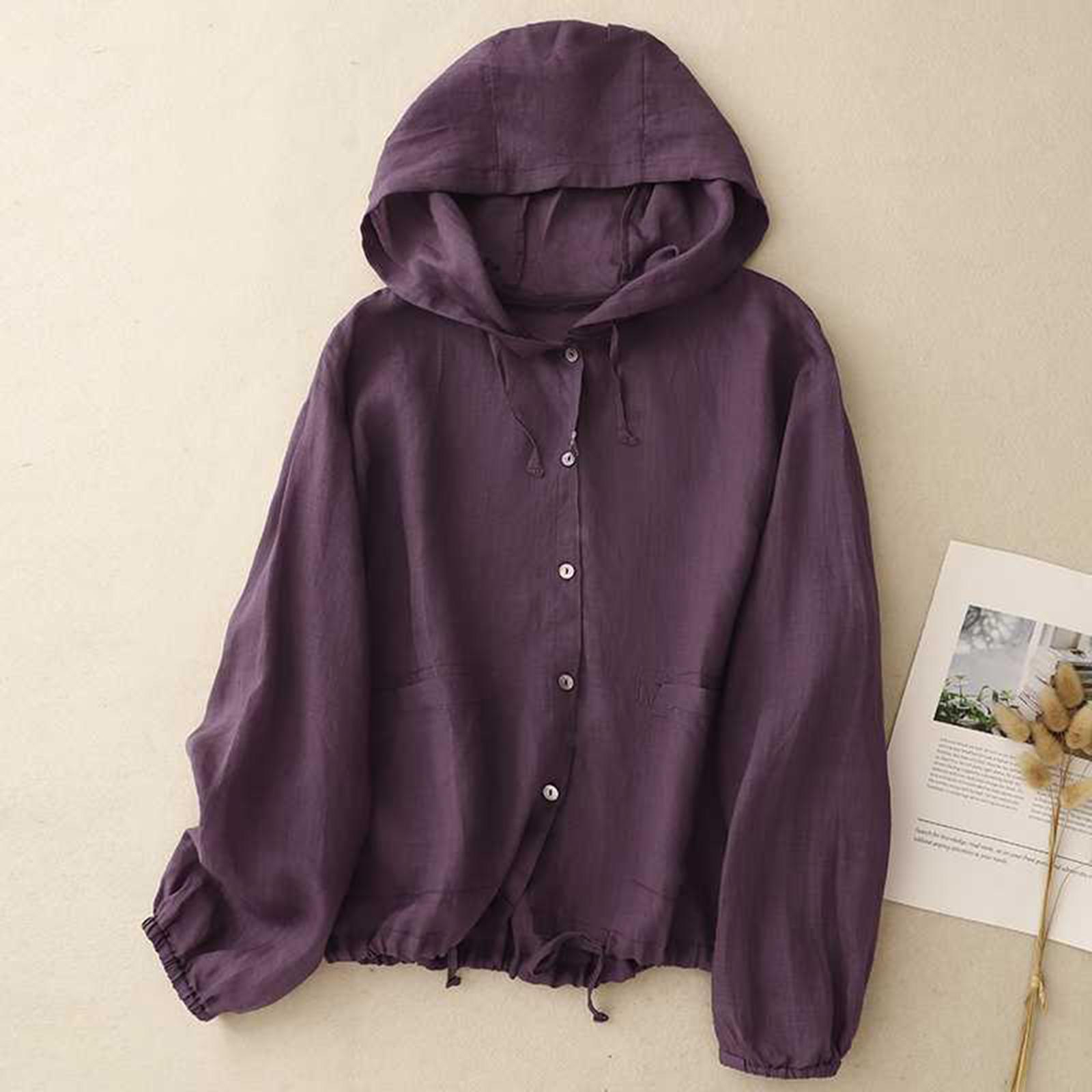

Women s Lightweight Hooded Sun Protection Jacket Long Sleeve Button Front Cardigan with Adjustable Hem and Elastic Cuffs for Outdoor Use M