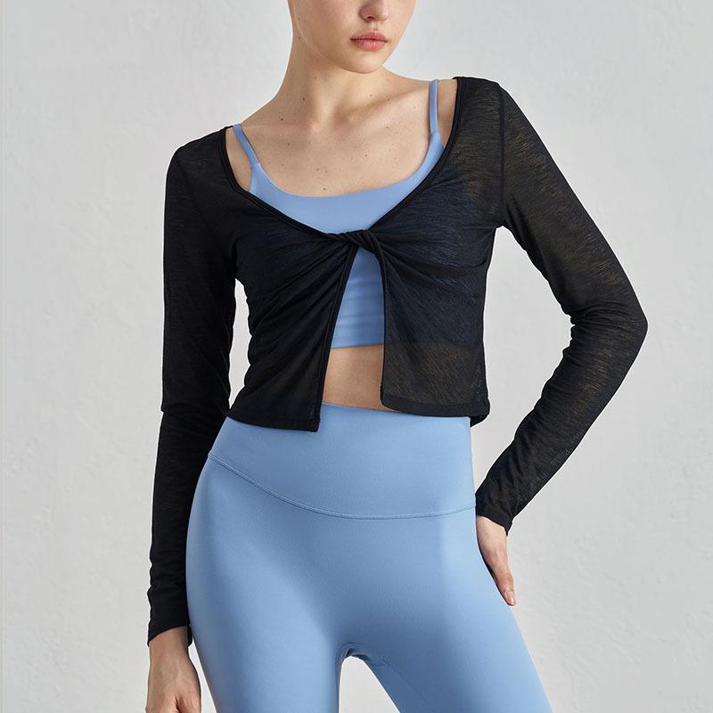 

Бамбуковая сетчатая накидка для йоги: Многослойный топ с длинным рукавом для защиты от солнца 4