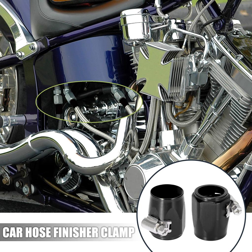 X AUTOHAUX Car Hose Finisher Clamp Car Hose Finisher Hose Connector Rubber with Screw Band Adapter Fittings 2pcs Black AN16