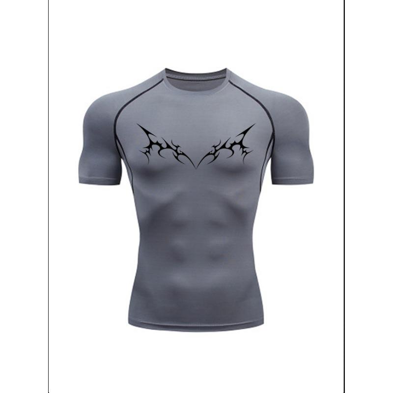 Men'S Tribal Print Compression T-Shirt, Quick Dry Short Sleeve Gym Workout Tee, Gothic Tribal Athletic Fitness Training Top