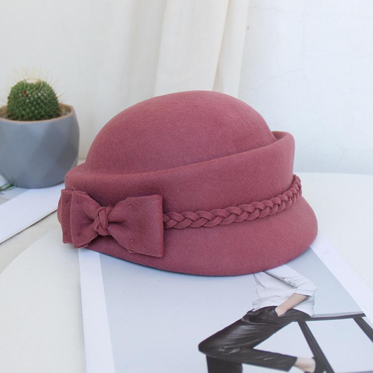 

Универсальная беретка-бант с косичками, женская, осенне-зимняя, ретро, шерстяная шляпа-цилиндр, элегантная шляпа стюардессы, тренд M（56-58cm）