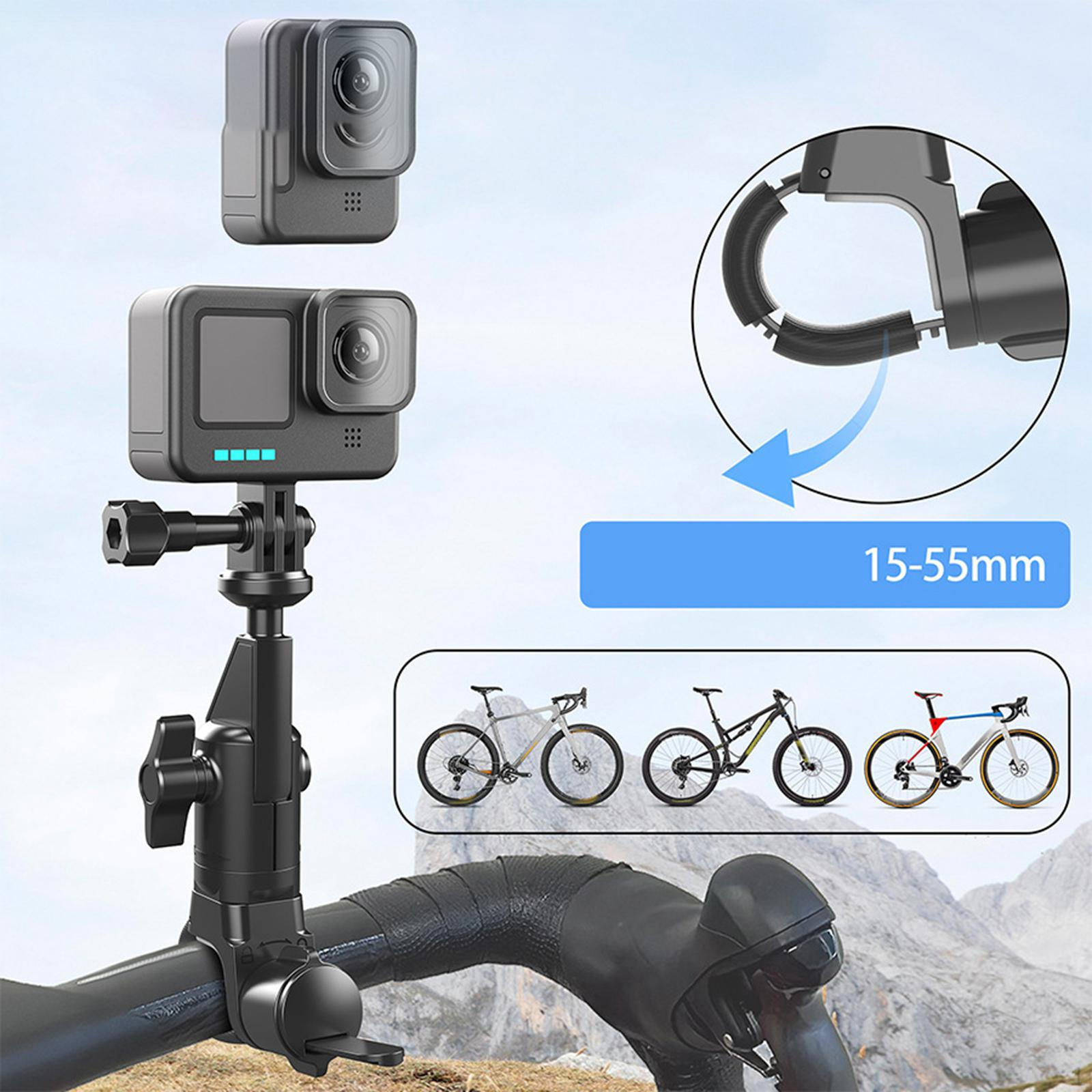 

Motorcycle Action Camera Mount Bracket Degree Rotatable Secure Screw-lock Easy to Install