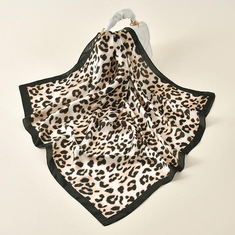 68*68cm Leopard Print Silk Scarf for Women Imitation Silk Light Luxury Versatile Headwear Bag Decoration Clothing Square Scarf