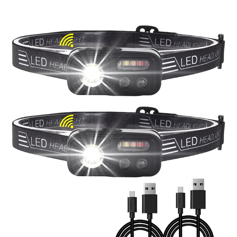 1-10PCS LED Induction Headlamp 6 Modes Fishing Headlight Built-in Battery USB Rechargeable Outdoor Super Bright Camping Lamp