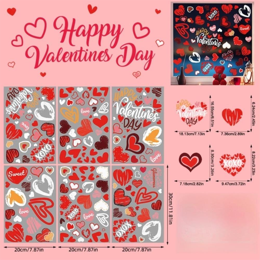6 Sheets Creative Heart Valentine'S Day Window Stick Double-Sided PVC Window Decals Window Decorations Wedding