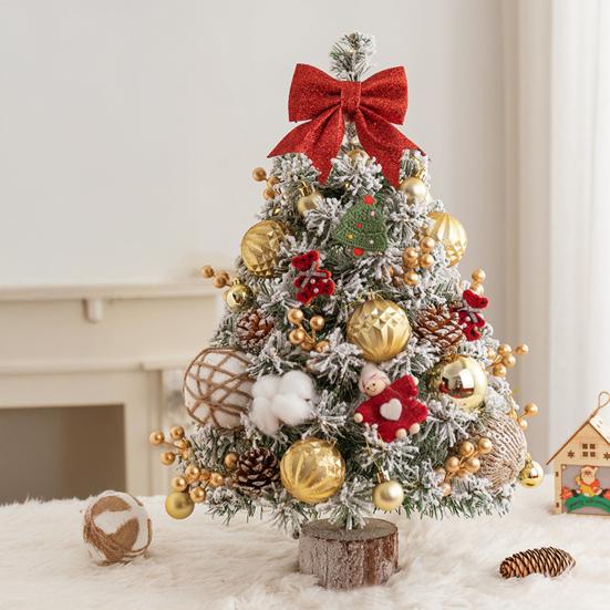 Yousheng Mini Christmas Tree with LED Light Pre-lit Small Artificial Snow Flocked Tree with Ball Ornaments for Xmas Tabletop Indoor Holiday Decor