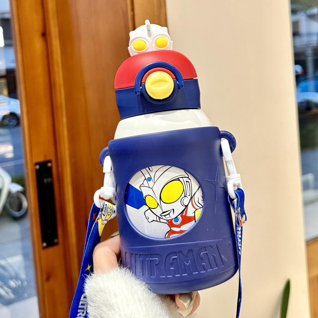 Ultraman Children's Thermos Cup Boys School Cup Food Grade Straw Kettle Water Cup for Primary School Students
