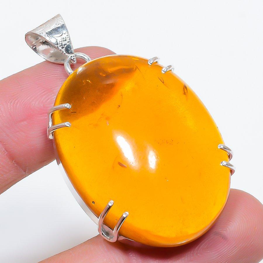

Natural Baltic Amber Gemstone Handmade 925 Sterling Silver Pendant 2.01 a1y64