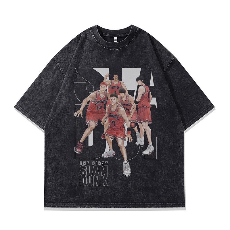 Gewaschenes Retro-Kurzarm-T-Shirt Amerikanischer Street-Trend Marke Animation Direktdruck Lockerer Unterzieher Herren