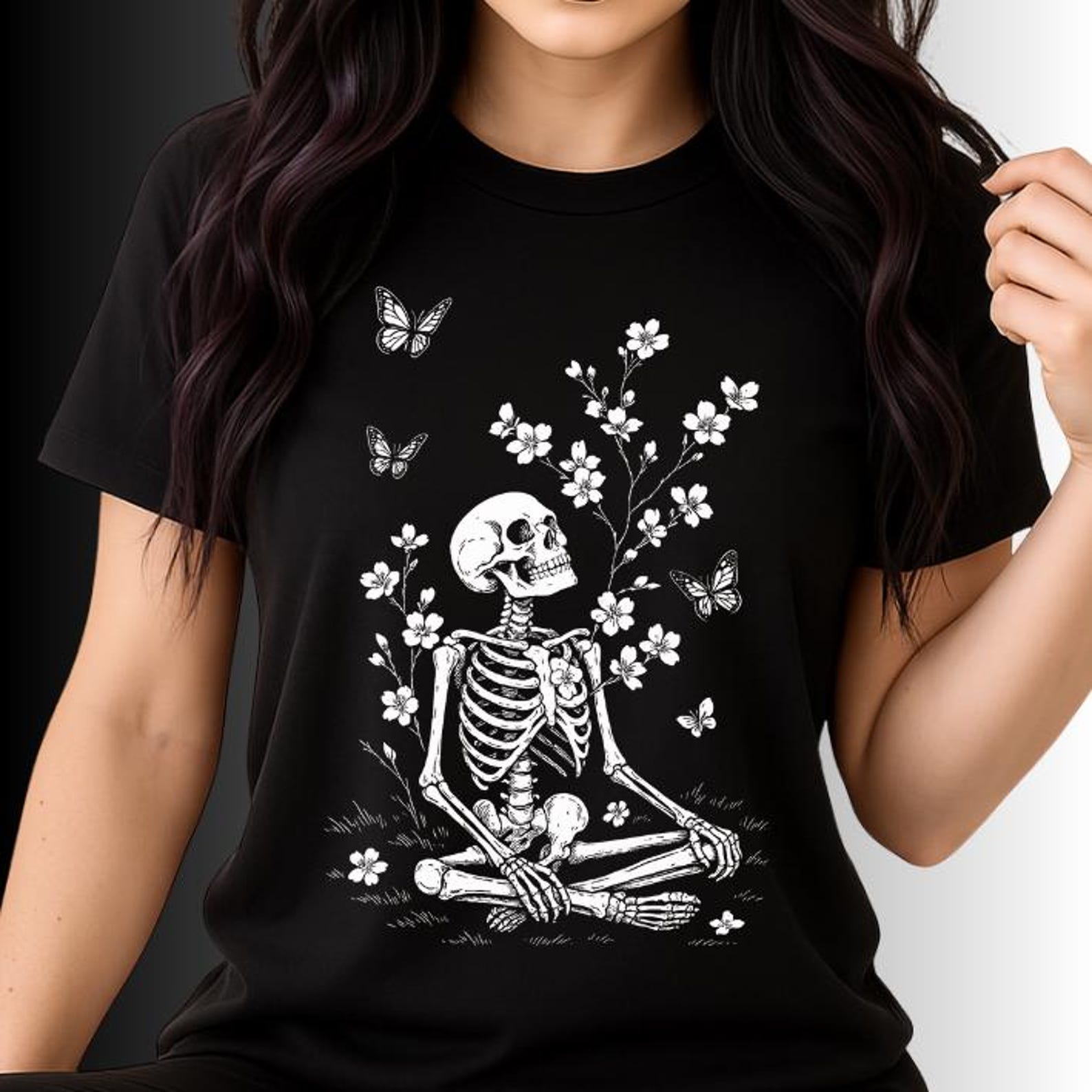 Floral Skeleton T-Shirt Gothic Macabre tee Rebirth & Transformation Shirt Witchy Occult Tee Butterfly Tee, Dark Aesthetic Spiritual Graphic 3XL