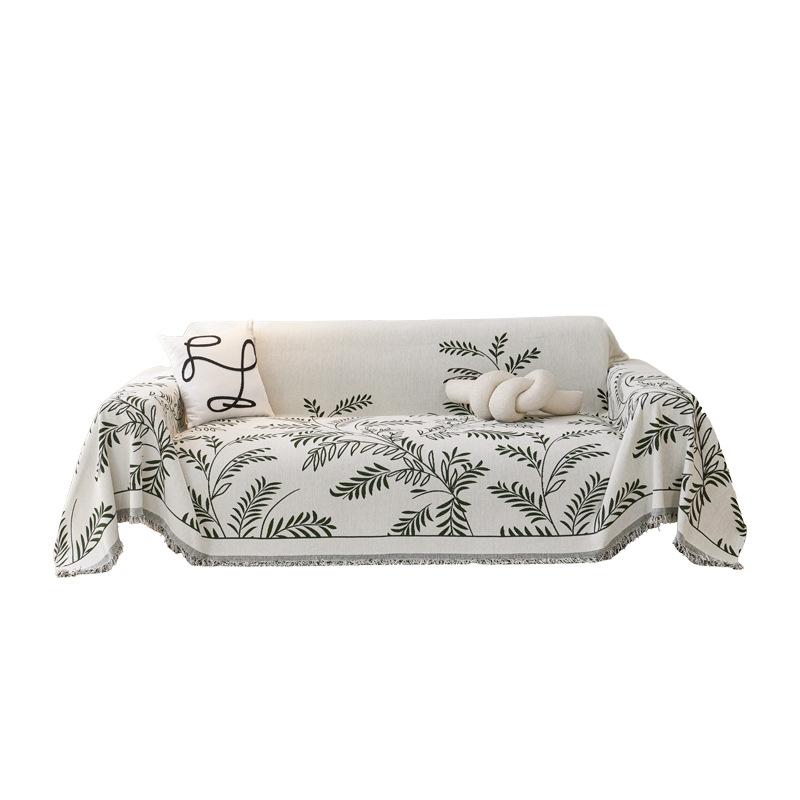 Chenille Full Coverage Sofa Cover with Leaf Pattern Premium Cushion for All Seasons