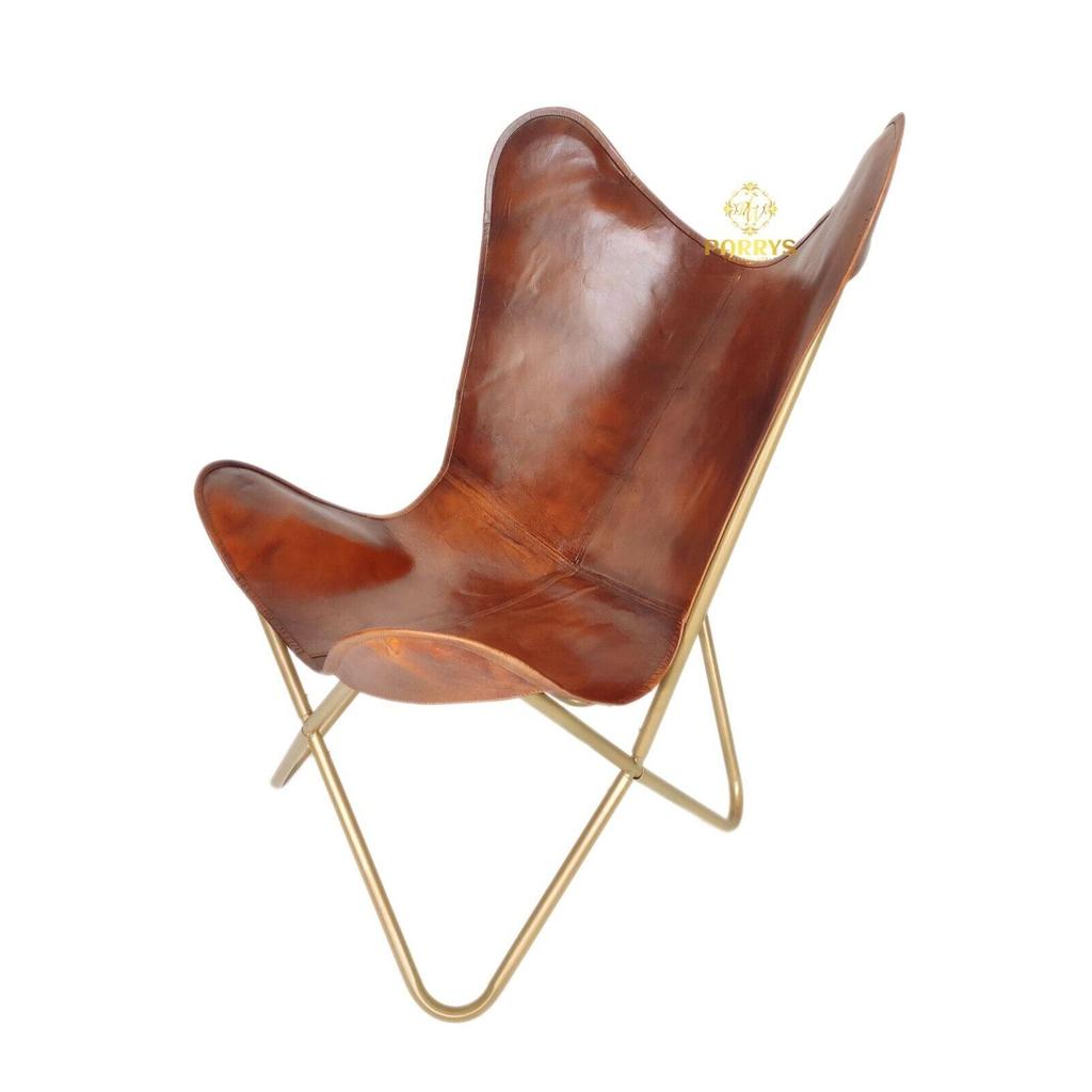 Handmade Arm Leather Butterfly Chair-Indian Home Decor Comfortable Chair