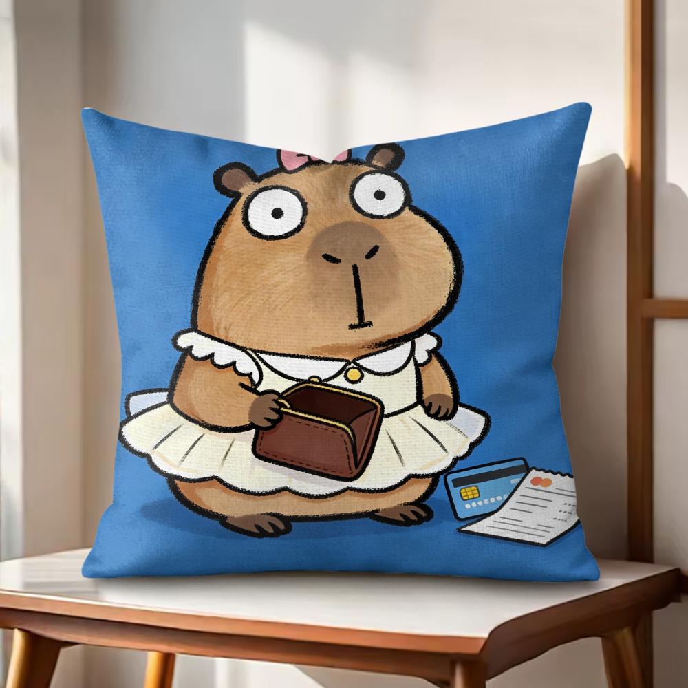 Cute Kapibala Cushion Cover Natural Linen Organic Fabric DoubleSided Printing Couch Pillow Covers Home Decor Gift