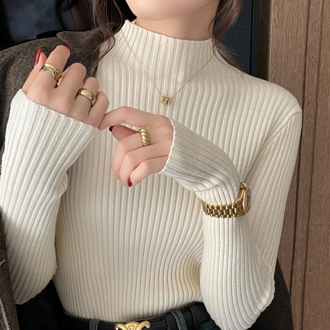 

Женский облегающий вязаный свитер с полувысоким воротником – Универсальный базовый слой с длинным рукавом для осени/зимы One Size абрикосовый