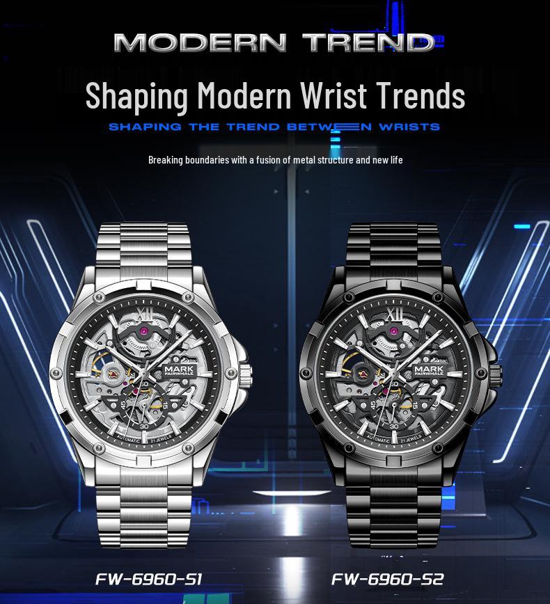 Mark Fairwhale Waterproof Luminous Double-Sided Skeleton Automatic Mechanical Watch