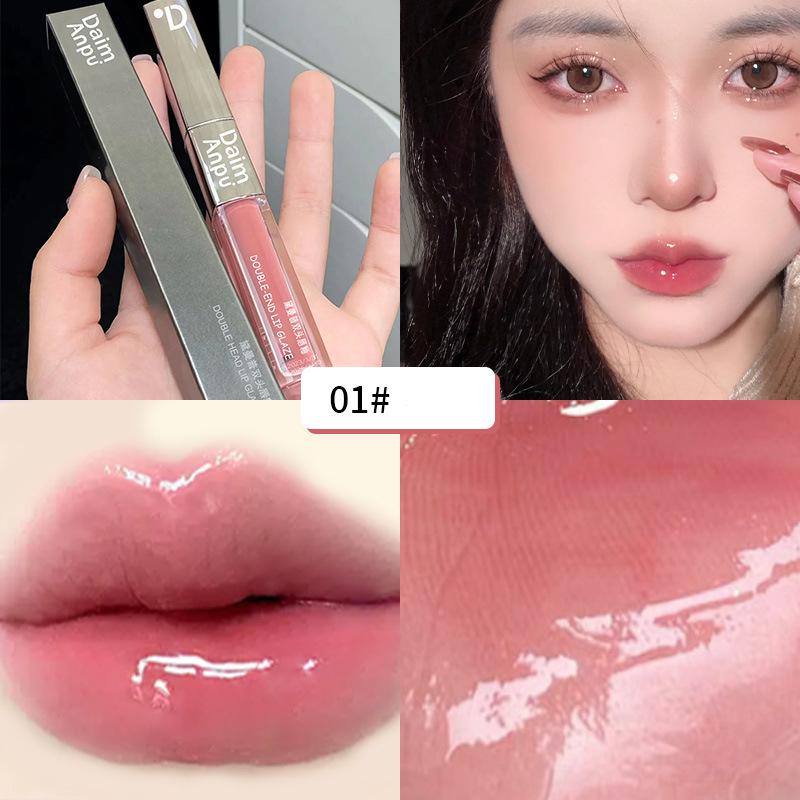 Square Tube Double Head Lip Glaze Watery Transparent Lip Honey Glass Lips Matte Lipstick Female Makeup