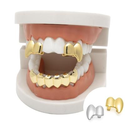 2Pcs/Set Double Glossy Tooth Caps Gold Silver Color Mouth Teeth Grillz  Party Cosplay