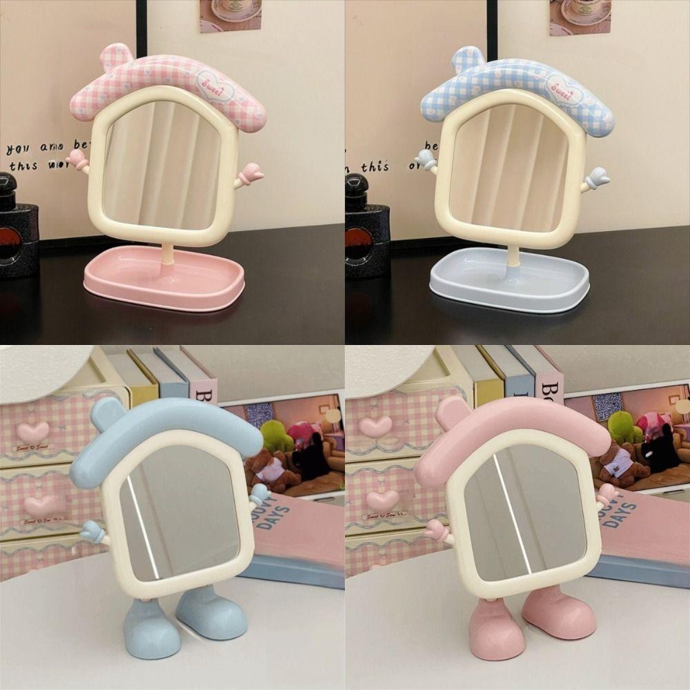Portable Cute Makeup Mirror High-definition Storage Desktop Decorative Mirrors Adjustable Angle Creative Cartoon House Mirror