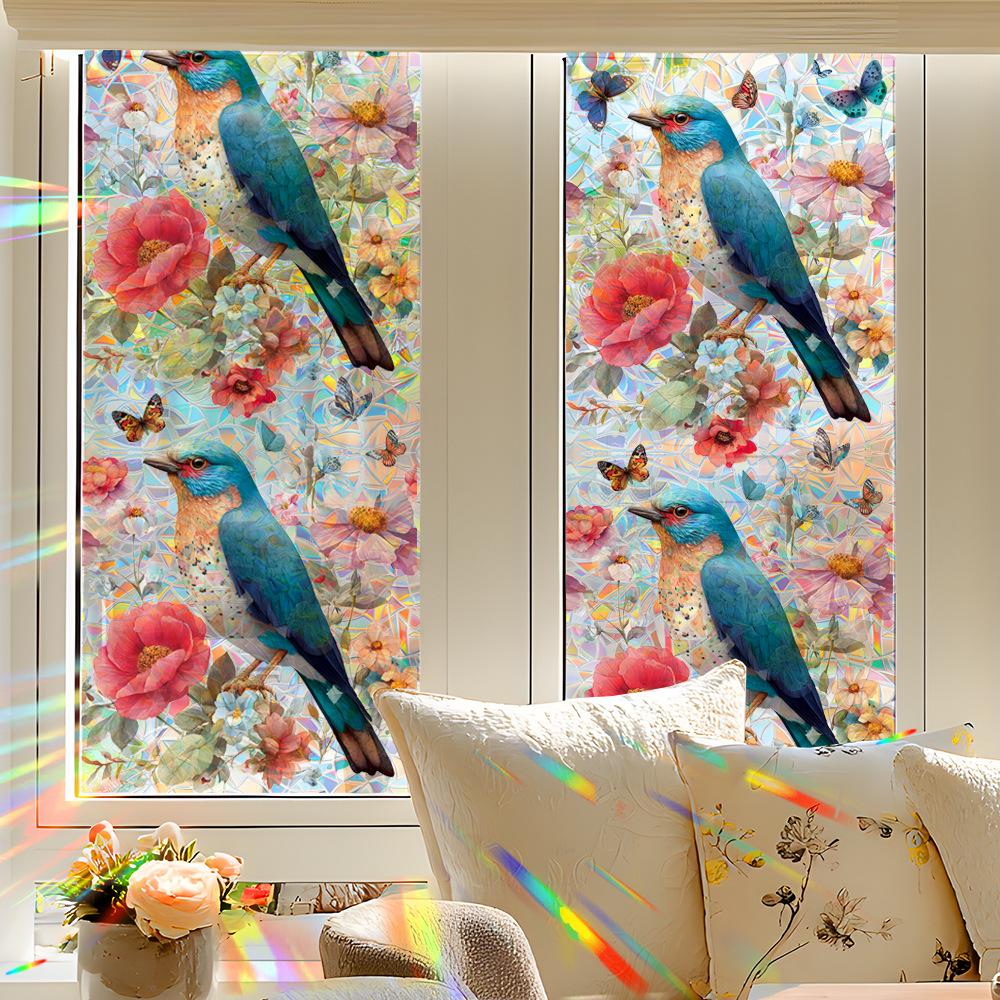 Electrostatic Window Decals Featuring Birds Nestling Amongst Laser-cut Floral Clusters for Home Décor