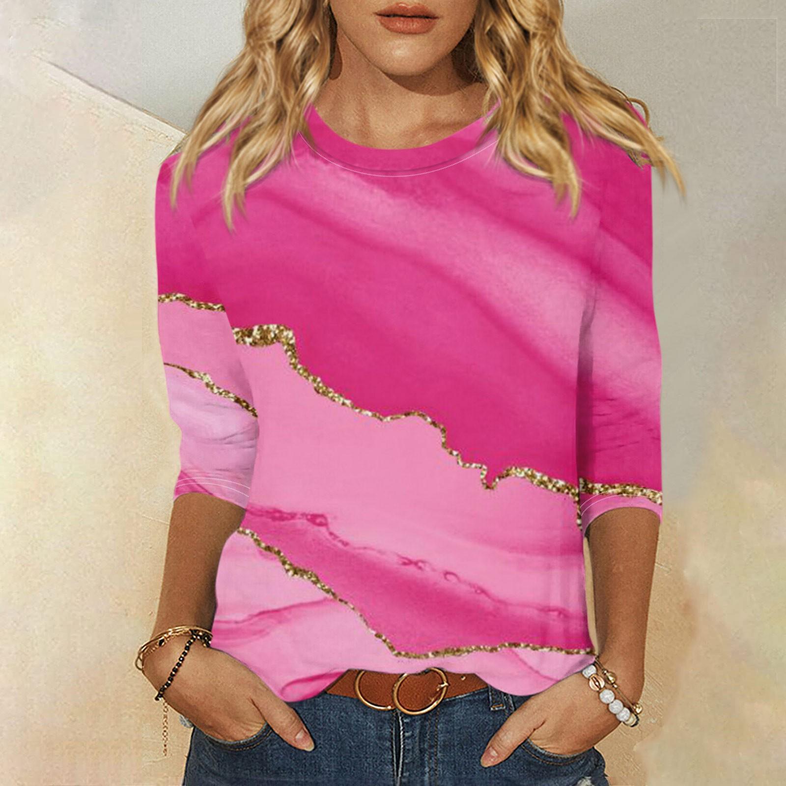 

Летний топ, женская мода, повседневная футболка с круглым вырезом и рукавом 3/4, футболка с принтом, новая футболка с узором Ropa Aesthetic 6XL