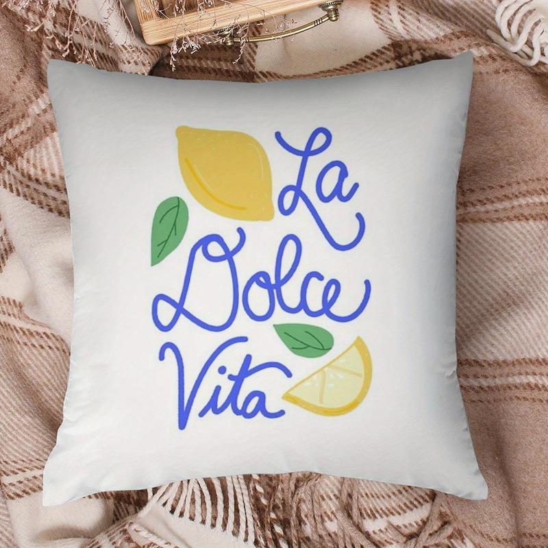 Creative Homewares Unisex Blue La Dolce Vita Pillow Cover, Lemon And Script Design Cushion Case For Living Room Bedroom Home Decor Gift