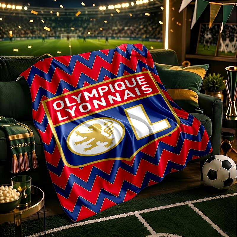 Lyonnais Football Crest Blanket Lightweight Ideal Bedding Blanket Perfect for Travel, Camping, Living Rooms, Offices, Sofas, Fan Christmas Gift