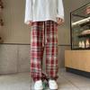 Woolen Fleece Lined Plaid Pants High Waisted Classic Vintage Black Casual Straight Leg Pants Slimming Bell Bottoms For Men Women
