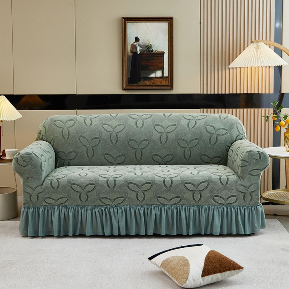 

Knitted Sofa Cushion Cover Full Coverage Slip Resistant with Skirt Stretch Dustproof for All Seasons Single 90-140cm