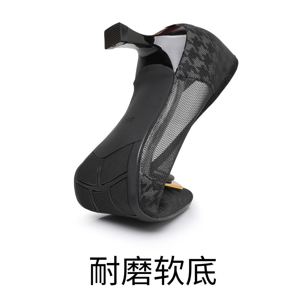 Summer women's single shoes spring and autumn hollow mesh middle heel breathable women's shoes medium high heel with skirt sandals