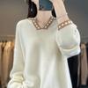 Korean Style Oversized Loose Knit Sweater Casual V Neck Pullover Color Block Tops for Women Autumn