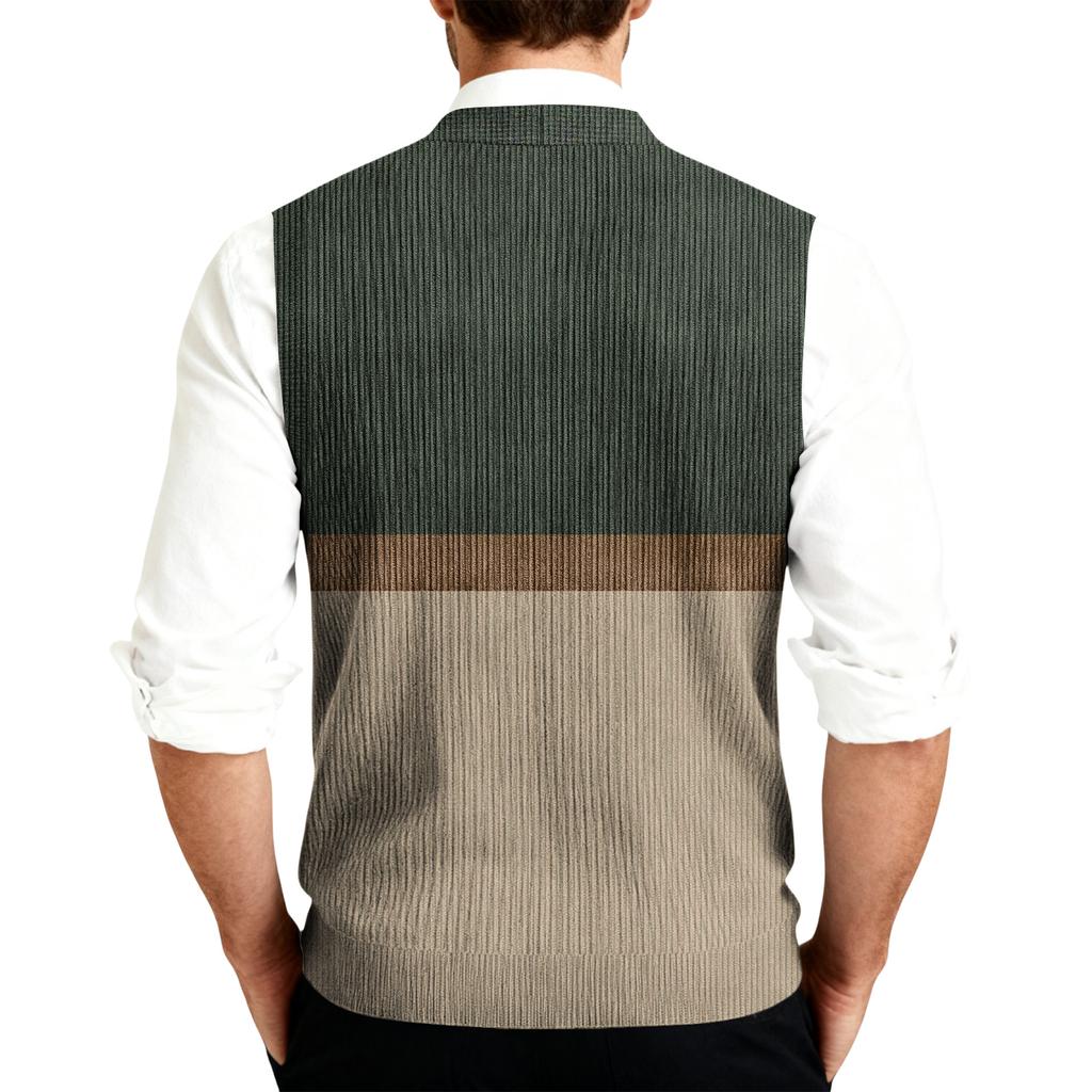 Men's V-Neck Sleeveless Knit Cardigan Vest